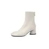 Botas elásticas súper elásticas para mujer, botas de una sola pieza adelgazantes, nuevas para otoño e invierno, punta redonda, cremallera gruesa, tacón grueso, botas elásticas para tobillo de mujer, talla 42