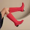 Botas Rojas con Cremallera Lateral para Mujer, Tallas 34-47, Botas Altas de Punta Redonda para Otoño e Invierno, Tacón Medio para Mujer, Suela Blanda de Goma, Tacón Cuadrado