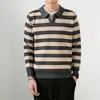 Transfronterizo Se Puede Enviar en Nombre de 25 Camisa de Otoño e Invierno Cuello Solapa Tejido de Punto Rayas Anchas Tejido de Punto para Hombre Joven 9
