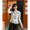 Foto Real # Camiseta de Manga Longa para Mulheres, Design Outono e Inverno, Novo Estilo 2025, Camisa Básica Soltinha com Detalhes em Renda.