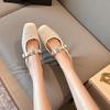 796-9 Zapatos de Salón Casuales Estilo Hada Altura Interior Punta Cuadrada 25 Nuevos Estilo Suave Pequeño Fragante Hebilla de Pedrería Zapatos Traseros Abiertos