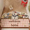 Tapete de Chão de Cachorrinho Fofo de Desenho Animado, Tapete para Porta de Entrada, Tapete Anti-Derrapante de Laço de Seda para Remoção de Poeira, Carpete Cortável para Hall de Entrada