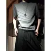 Camiseta Masculina de Verão Jacquard Malha Preta Estilo Old Money Manga Curta Cleanfit Retro Americano Gola Média Ombro Normal
