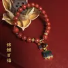 Pulsera de Plata de Ley Estilo Palaciego Nacional Étnico Carpa Baifu Mineral Cinabrio Estilo Étnico