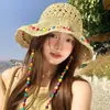 Sombrero de Paja de Estilo Étnico con Ala Ancha para Vacaciones en la Playa de Verano para Mujer, Sombrero de Pescador Protector Solar