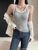 Chaleco térmico de bloqueo de color cepillado para otoño e invierno, top sin mangas calefactable, camisola estilo coreano con almohadilla en el pecho, top interior de capa base
