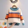 Suéter Infantil Primavera e Outono 2024 Nova Chegada Outono Listrado Tricô Camisa para Crianças Maiores e Meninos Camisa Básica de Outono Tendência