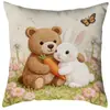 Funda de Almohada de Pascua con Bordado de Imitación Animales Lindos Cubierta de Cojín para Sofá de Conejo Decoración de Pascua