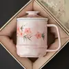 Taza de Té de Flor de Durazno Pintada a Mano Color Rosa Durazno de Fábrica Taza de Cerámica para Oficina Taza para Beber Té Taza de Agua de Aspecto Elegante para Niñas Taza Individual