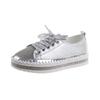 -Zapatos Casuales de Talla Grande para Mujer para Exportación de Suela Plana con Diamantes de Cordones de Suela Gruesa Zapatos Blancos Tenis Deportivos