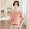 Suéter de punto casual versátil, estilo mamá, corte ajustado, para otoño e invierno, 2026, reduce la edad, cuello solapa, talla grande