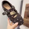 Sapatos Mary Jane estilo doce de outono com tira cruzada antiderrapante e laço, sapatilhas 2026, poá cinza, marrom, preto