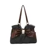Bolsa tote de bolinhas com laço estilo coreano para mulheres, bolsa de ombro de grande capacidade para o dia a dia, bolsa de axila, bolsa de mão retrô estilo faculdade