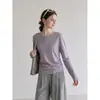 Camiseta de manga larga para mujer, suave y pegajosa, con estampado de máscara cepillada, color púrpura taro, para otoño e invierno 2026, nueva, camiseta interior con forro polar, camiseta base