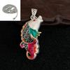 Pingente de prata de lei S925 com carpa da sorte pintada em esmalte estilo étnico, colar com corrente para suéter vintage masculino e feminino
