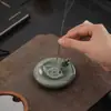 Quemador de Incienso Pequeño de Sapo Dorado Atrae Fortuna Estilo Antiguo Horno Ru, Soporte para Incienso, Soporte para Palillos de Incienso, Quemador de Incienso para Mesa de Té, Artesanía de Horno Ru Atrae Riqueza