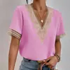 2023 comercio exterior transfronterizo Amazon AliExpress nuevo encaje manga corta gasa top ropa de mujer
