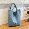 Bolsa Tote de Brim Listrada com Bolinhas Reversível para Mulheres, Bolsa de Ombro de Grande Capacidade Estilo Preguiçoso de Verão com Bolinhas