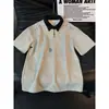 Camiseta de Verano para Hombre con Bordado Desconstruido, Media Cremallera, Falsa Dos Piezas, Patchwork, Manga Corta, Peso Pesado, Hombro Real, Camisa Polo Manga Corta