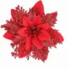 Novo Produto Flor de Natal com Pó Dourado 14cm Decoração de Natal Flor Flor Artificial Acessórios para Guirlanda de Natal Decoração de Árvore de Natal