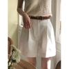 Shorts de terno tricolor de cintura alta estilo coreano, novo estilo, elegante, versão A, calças casuais, calças de comprimento médio para mulheres