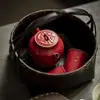 Tetera Pequeña Estilo Dinastía Tang y Song Color Rojo Espino Estilo Japonés con Salpicaduras Doradas, Tetera para Preparar Té Casero con Filtro de Agujero Redondo Rojo Estilo Antiguo