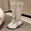Botas Longas de Salto Alto Femininas Chuyuji 2026 Novo Estilo Primavera e Outono com Fivela de Cinto e Rebites, Bico Fino Elegante e Salto Alto Fino