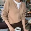 Cardigan de Lã Pura 100% Corte Australiano Novo 2026 para Mulheres, Gola Redonda Curta, Caimento Solto, Suéter Versátil, Tricô de Caxemira