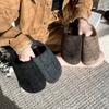 Tendência Nicho Cinza Carvão High-End Sapatos Birkenstock de Lã com Solado Grosso para Mulheres Inverno Plush Retro Celebridade da Internet Pantufas de Algodão