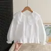 Roupas Infantis Novas Camisas de Outono Camisas de Algodão Brancas para Meninas Camisa de Menina Primavera e Outono Primavera