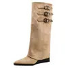 Botas de Mujer Puntiagudas con Tacón Oculto Estilo Nuevo Otoño/Invierno 2026 con Hebilla de Cinturón Blancas Largas Hasta la Rodilla con Tacón de Cuña Botas de Monta