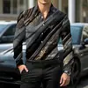Camisa masculina de manga longa com estampa abstrata, design de padrão geométrico, disponível nas cores marrom café e preto