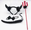 Faixa de Cabeça com Chifres de Halloween Conjunto de Tridente Faixa de Cabeça de Diabo Vermelho Adereços para Show de Máscaras Infantil e Adulto