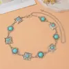 Diseño de nicho transfronterizo nuevo sentido del diseño turquesa cuadrado encaje empalme rombo hueco cadena de cintura moda simple accesorio de cintura