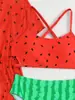 Traje de Baño de Dos Piezas para Niña de Comercio Exterior Transfronterizo Nuevo Estilo 2027 Bikini de Tres Piezas Estampado Conjunto de Playa para Niños Ropa de Baño