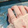 Anillo Estilo Coreano Pequeño Fresco Microincrustado Zirconia Flor Doble Capa Anillo Hueco Mariposa Mori Hada Anillo para Dedo de Mujer