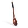 Juego de tres piezas de cuchara, tenedor y palillos de madera de estilo japonés con mango largo de madera maciza para adultos, portátil, con bolsa de tela, vajilla