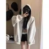 Sudadera de otoño para mujer estilo americano 2026 modelo nuevo, gris holgada, petite, cárdigan estilo coreano, chaqueta casual ajustada