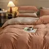 Conjunto de quatro peças em fleece de bebê grau A, lençol de baixo de leite espesso de inverno, cor sólida, capa de edredom de flanela quente, conjunto de cama