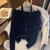 Camisa de Verano y Primavera para Mujer Tallas Grandes de 150 kg, Cuello Halter, Manga Larga, Top Único y Elegante, Camisa Base de Capa Interior Falsa de Dos Piezas