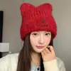 Sombrero de Lana con Orejas de Gato Dulce y Lindo Otoño e Invierno Caliente Protección para las Orejas Sombrero Tejido Estilo Japonés Estilo Que Muestra la Cara Pequeño Sombrero de Pulóver para Mujer