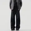Pantalones de chándal de color liso con pliegues y cintura elástica para hombre, diseño holgado de pierna ancha adelgazante, pantalones largos casuales simples versátiles de moda