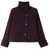Ropa Europea y Americana Transfronteriza para Mujer AliExpress Venta Caliente Moda Francesa Casual Chaqueta Corta con Cuello Alto Blanco Rojo Vino