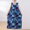 Novo Vestido de Algodão e Seda de Verão para Mulheres, Corte Amplo, Emagrecedor, Adequado para Mães de Meia-Idade e Idosas, Vestido Longo Elegante, Vestido de Praia