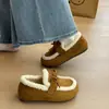 Sapatos Birkenstock de Sola Grossa com Aumento Interno de Altura Forrados com Lã Novos Sapatos de Algodão Quentes de Inverno Sapatos Peludos Botas de Neve Antiderrapantes