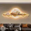 Sala de Estar Pintura Decorativa Novo Estilo Chinês Parede de Fundo de Sofá Sala de Chá de Luxo Paisagem Atmosférica Mural Luminoso com Iluminação LED