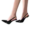 Tacones altos negros de punta fina, tacones de aguja, nuevo estilo 2026, inspirados en Naza, charol elegante, sandalias sexys con punta metálica para mujer