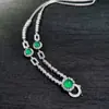 Collar de Calcedonia Verde Natural Lleno de Diamantes Incrustado con Calcedonia Verde Natural de Alto Hielo Moda Cadena Nueva Color Esmeralda Jade Multicolor
