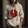 Moda 2024 primavera y otoño estación independiente venta caliente tinta arte japonés impresión 3D lino con capucha jersey de manga larga