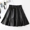 Falda corta de línea A para mujer de cuero genuino, anti-exposición, cintura elástica, dobladillo amplio, falda tipo paraguas de piel de oveja, falda plisada, nuevo estilo otoño e invierno